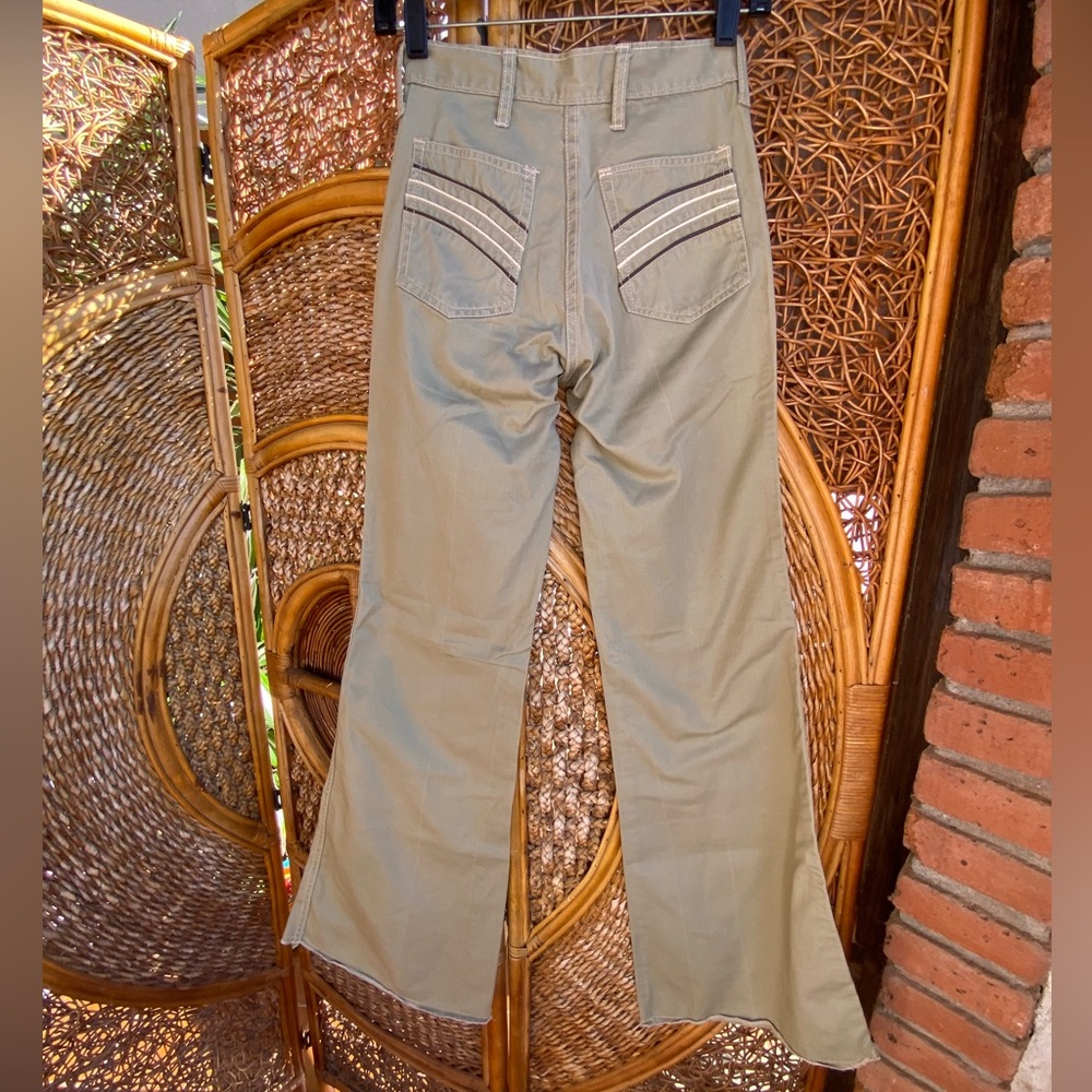 Metropolitan Tan Flare Pants Embroidered Pockets High Waisted Gently Used